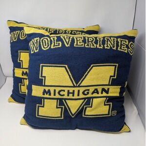 Michigan Wolverines Throw Pillows Set of 2 Navy Blue Maize Block 17x17 UofM knit